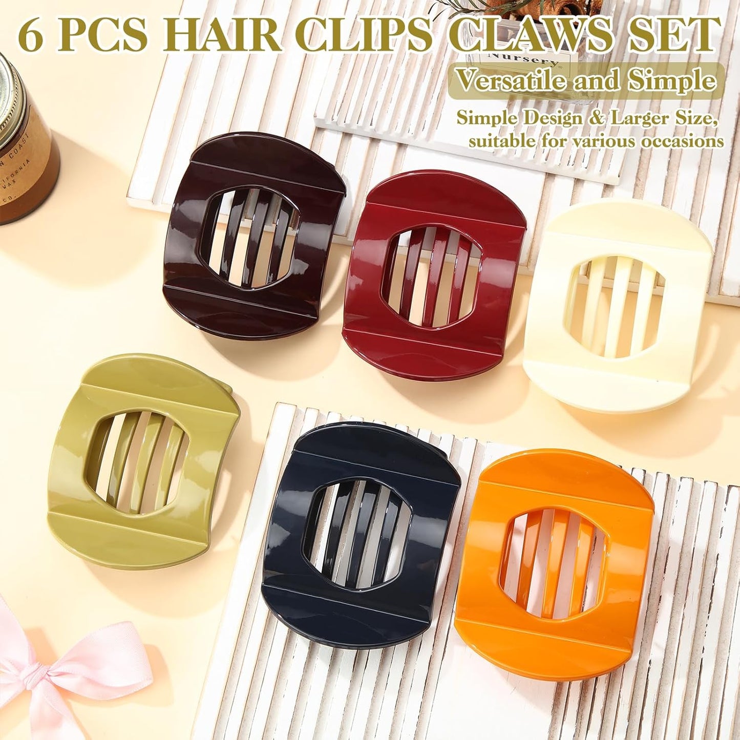 Large Tortoiseshell French Claw Clips - 6 Pack Strong Hold Hair Accessories for Women & Girls