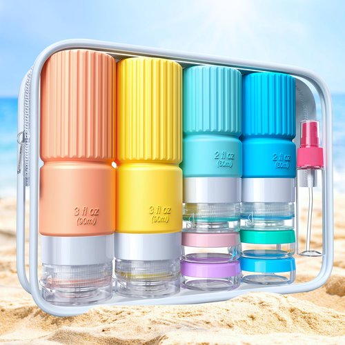 18 Pack Travel Bottles for Toiletries,TSA Approved Silicone Travel Bottle Set Containers jar for Toiletries, Leak Proof Refillable Liqus Shampoo and Conditioner Travel Essentials Toiletry Bottles