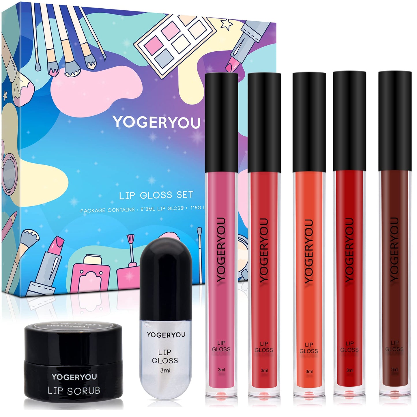 Lip Gloss Set,Stocking Stuffers Gift Set Christmas Gifts for Adult Women Mom Her Teenager Girls Wife Grandma Sister Friend Girlfriend,Best Unique Birthday Valentines Day Mothers Gifts Idea w/Lip Scrub