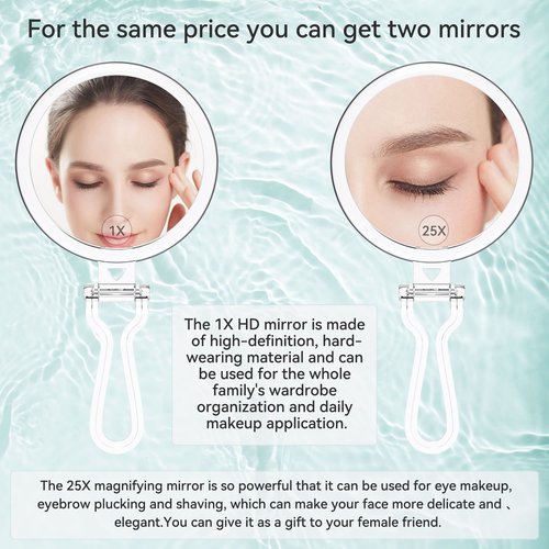 B Beauty Planet 20X Magnifying Home Mirror, Round 5'' Handle for Travel, Double-Sided 1X/20X, Foldable Makeup Mirror, Tabletop Mount
