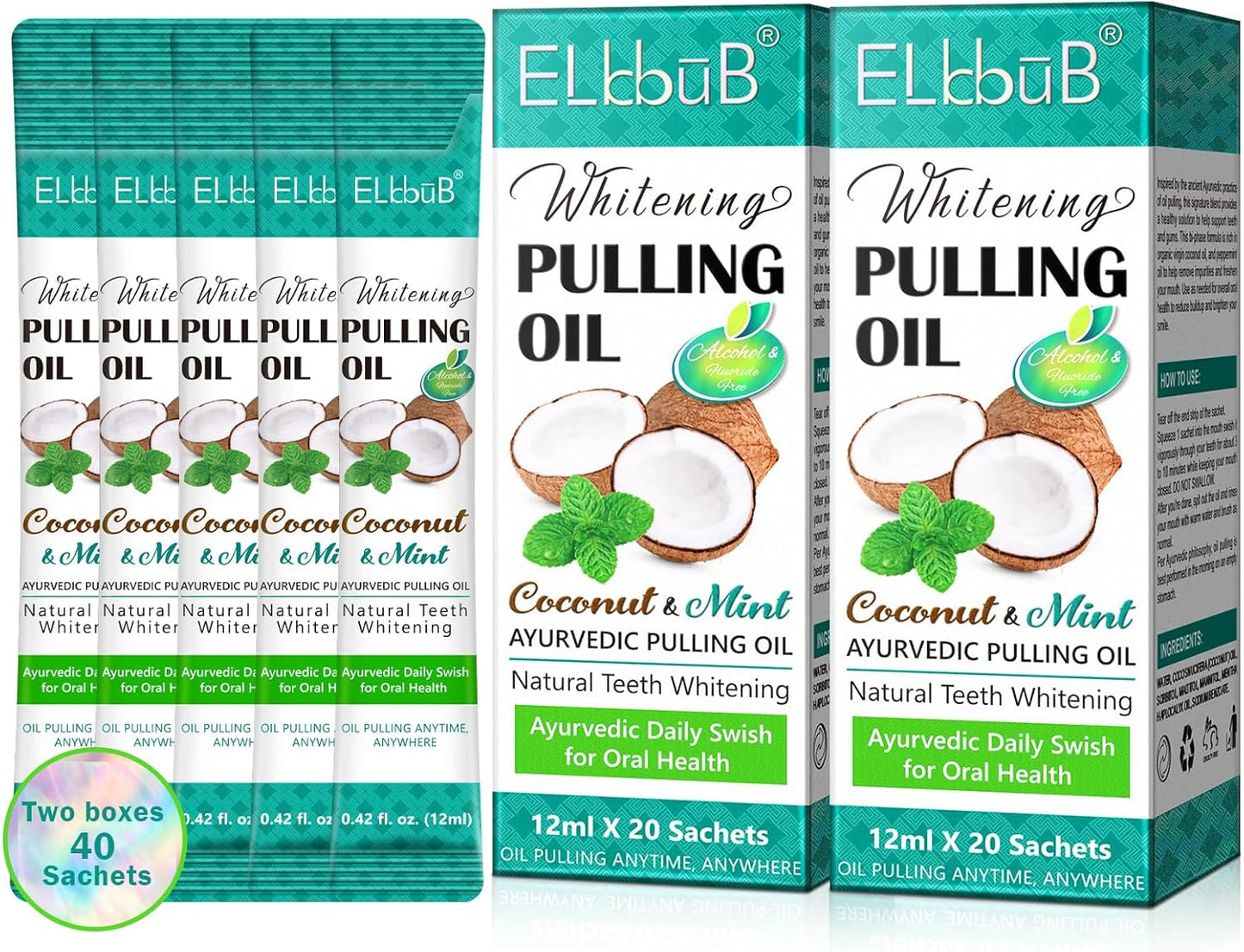 Ayurvedic Coconut Oil Pulling Mouthwash with Mint & Tongue Scraper - 8 Fl. Oz for Fresh Breath & Healthy Gums