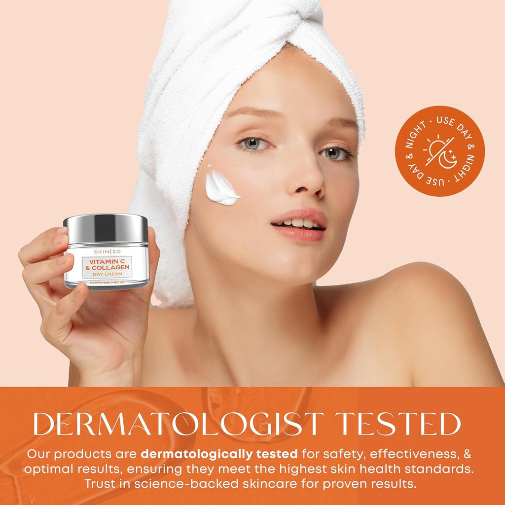 Vitamin C & Collagen Face Moisturizer - Dermatologist Tested, Anti-Aging, Skin Tightening - Brightening, Clean Beauty, Cruelty-Free, Korean Skincare for All Skin Types - 1.69 Fl oz
