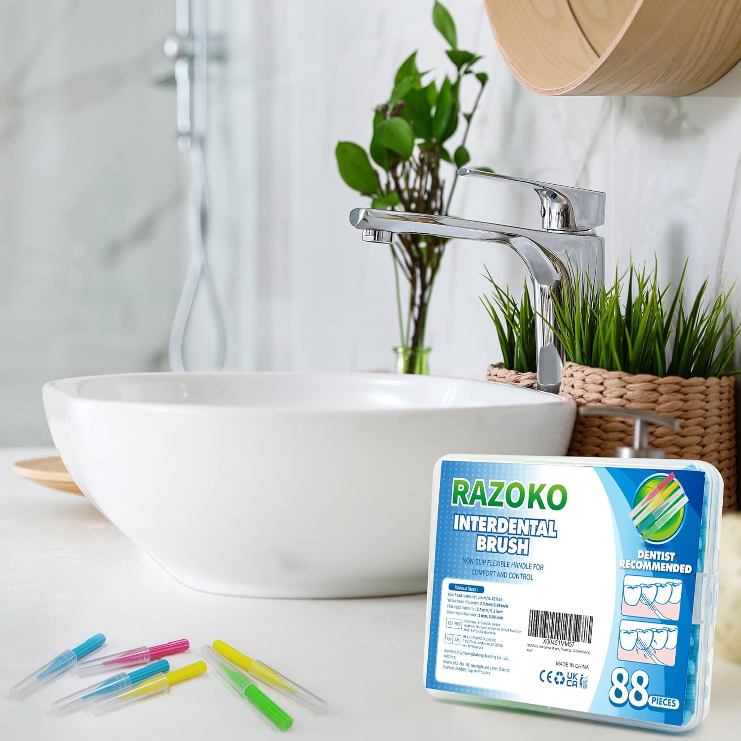 RAZOKO Interdental Brush, Flossing Head,Easy Use Tooth Cleaning Tool (1Pack(2.5mm/3mm)-88pcs)