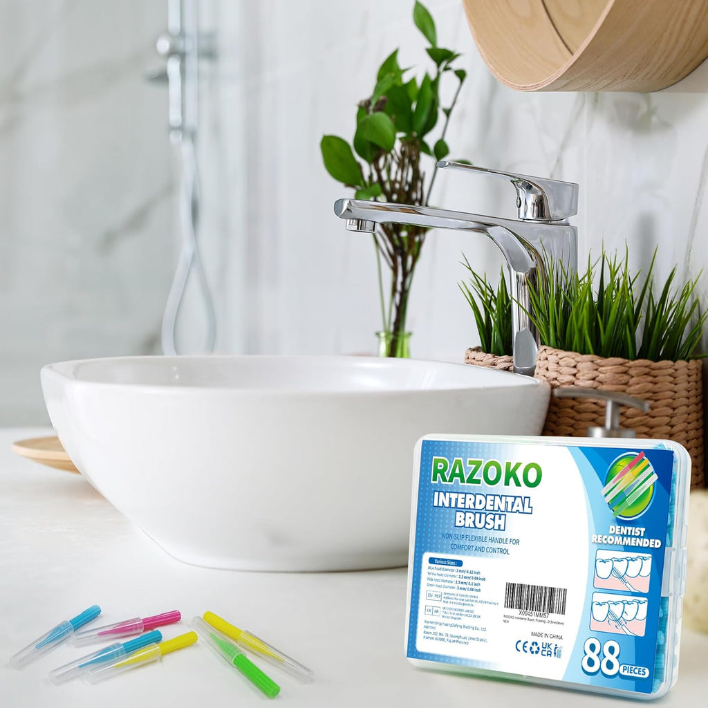 RAZOKO Interdental Brush, Flossing Head,Easy Use Tooth Cleaning Tool (1Pack(2.5mm/3mm)-88pcs)