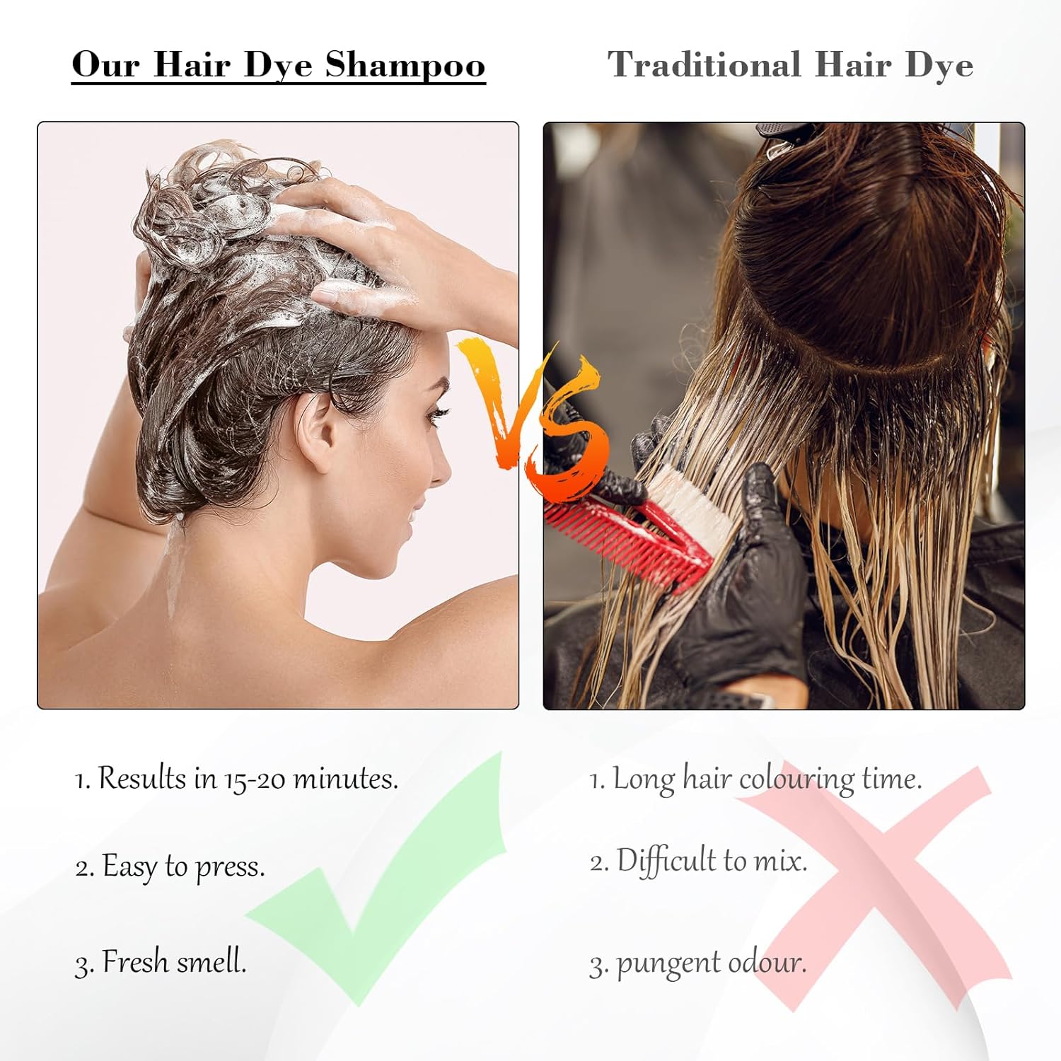 Black Hair Dye Shampoo 3 in 1, Hair Color Shampoo for Cover Grey Hair, Herbal Ingredient for Men and Women (Black)