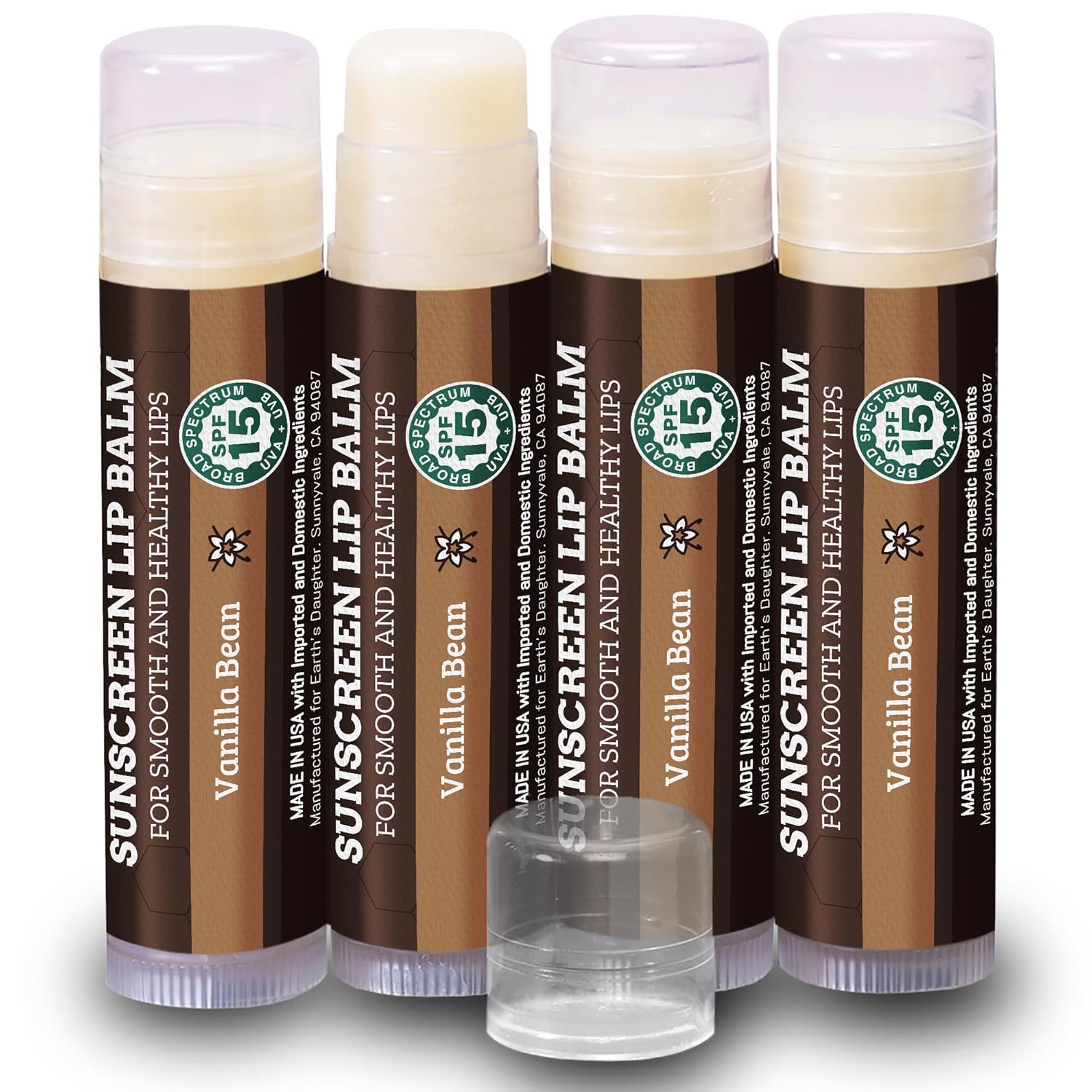 Earth's Daughter USDA Organic Lip Balm 6-Pack - Fruit Flavors, Beeswax, Coconut Oil, Vitamin E - Best Lip Repair Chapstick for Dry Cracked Lips - Moisturizing Lip Care