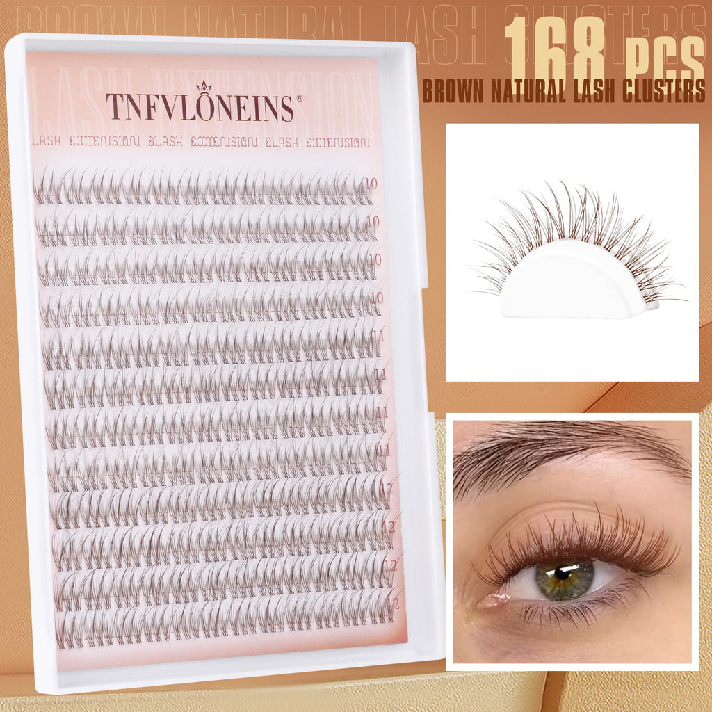 TNFVLONEINS Brown Lash Clusters Natural Cluster Eyelash Extensions Wispy Individual Lashes Extension 10-12MM Short Eyelash Clusters Natural Look CC Curl DIY Lash Extension