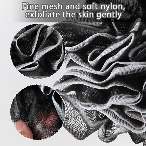 2Pack Loofah Sponge, Qewro Dual-Sided Loofah on a Stick Exfoliating Body with Long Handle, Body Scrubber for Back use in Shower with Loufas or Lufa for Men Women (2Pack Black and Navyblue)