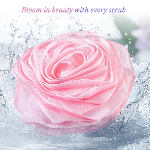 LAYUKI Bath Shower Sponge, Bath Loofah Sponge, Body Wash Sponge, Rose-Shaped Loofah Sponge, Exfoliating Bath Sponge, Body Scrubber (Set of 4 Pieces)