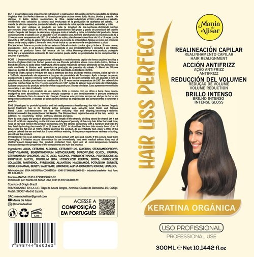 Mania de Alisar Anti-Residue Shampoo and Brazilian Keratin Smoothing Treatment, 2 x 300 ml