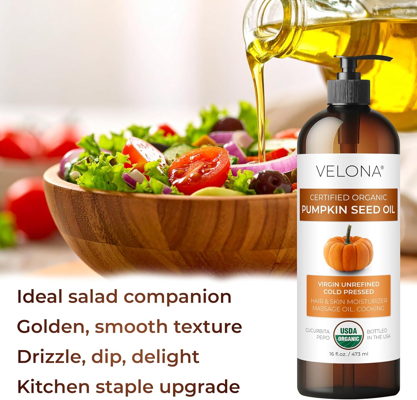 Organic Pumpkin Seed Oil - 8 Fl Oz | 100% Pure Cold Pressed Carrier Oil for Cooking & Skin Care