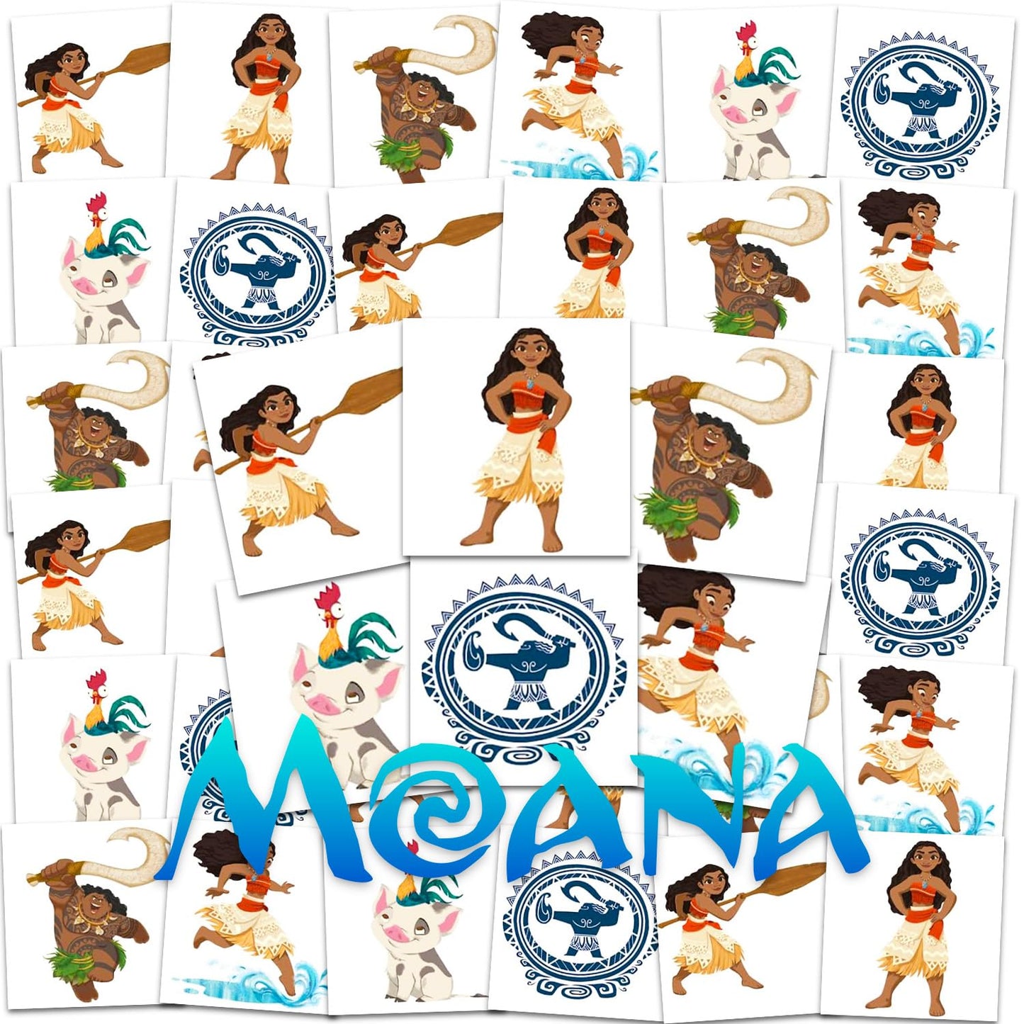 Moana Temporary Tattoos Party Favors - 72 Individual 2" x 2" Kids Tattoos for Moana Theme