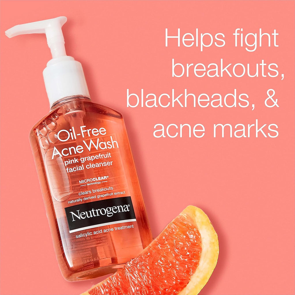 Neutrogena Oil-Free Salicylic Acid Pink Grapefruit Pore Cleansing Acne Wash and Facial Cleanser with Vitamin C, 9.1 fl. oz