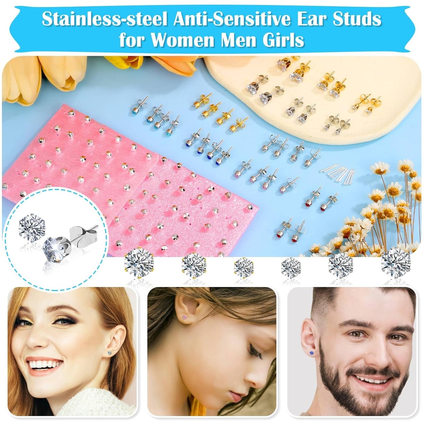 Professional Ear Piercing Gun Kit, Reusable Piercing Gun with Stainless Steel Piercing Earrings Studs, Crystal Earrings for At Home Salon Earlobe Cartilage Helix Tragus Piercing Tool Kit