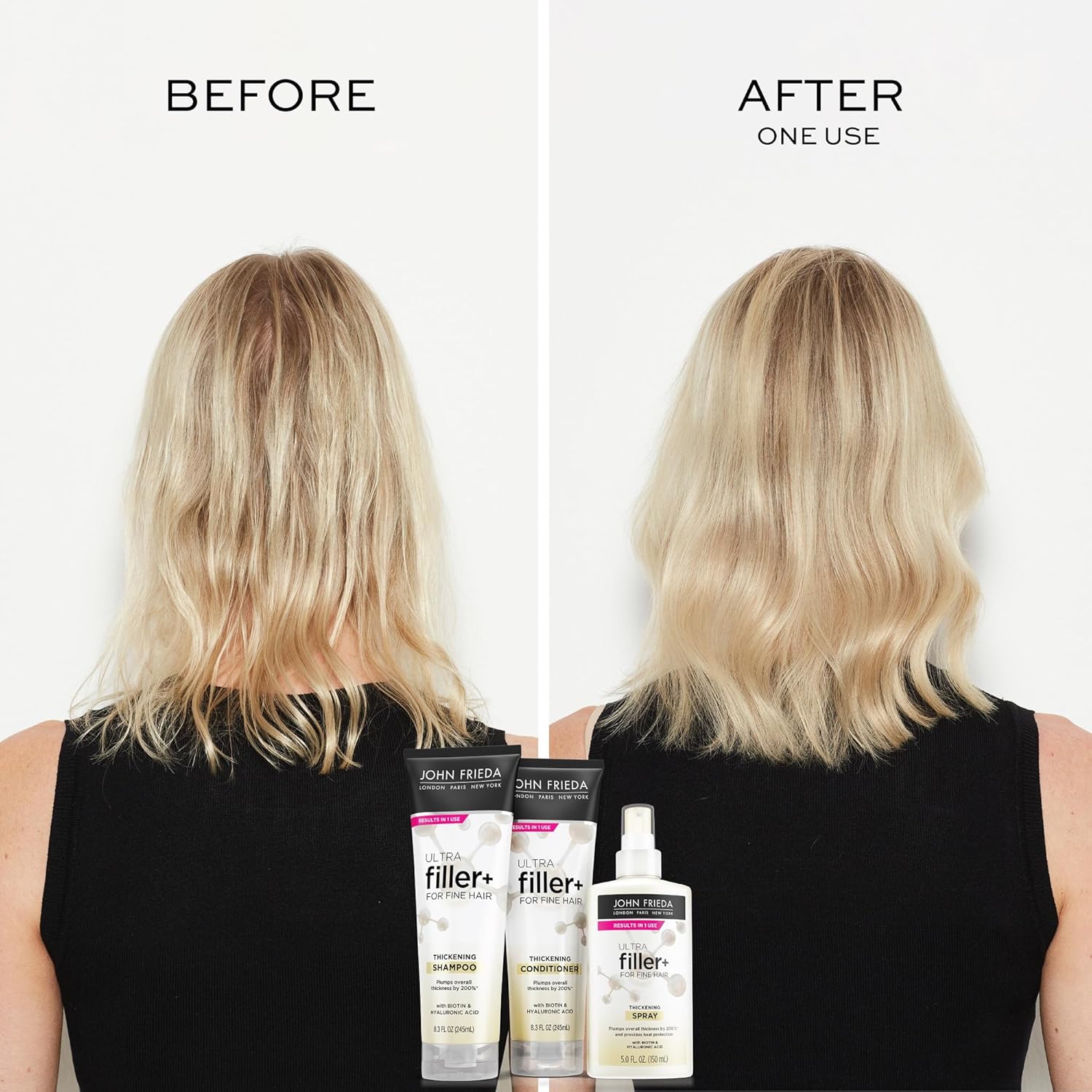 John Frieda ULTRAfiller+ Thickening Shampoo, Strengthening Shampoo for Damaged or Thin Hair, Infused with Biotin and Hyaluronic Acid to Strengthen Hair for Thicker Fuller Results, 8.3 Oz