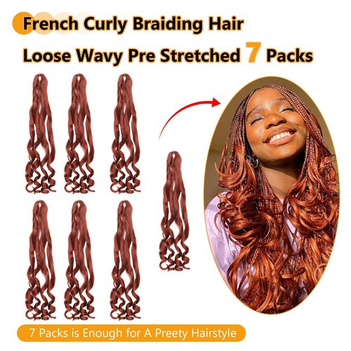 French Curl Braiding Hair Pre Stretched 22 Inch Braiding Hair 350# Loose Wavy Pre Streched Braiding Hair for Black Women (22 Inch(7Packs), 350#)
