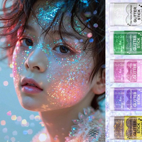 Rainbow Body Glitter,4th of July Outfits for Women Kids Patriotic Accessories,Face Hair Glitter Gel Makeup,USA Flag Holographic Long Lasting Chunky Sequins Glitter Stick,4th of July (Rainbow)