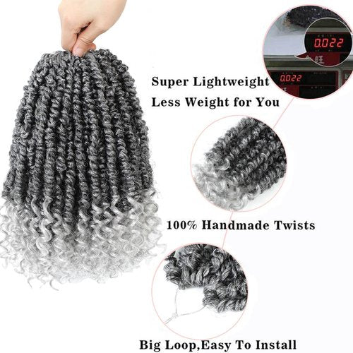 Grey Passion Twist Crochet Hair,12 Inch 9 Packs Pretwisted Passion Twist Hair, Soft Pre Looped and Pre twist Crochet Hair For Women，Short Curly Crochet Braids(12",9bundles,1B/Gray#)