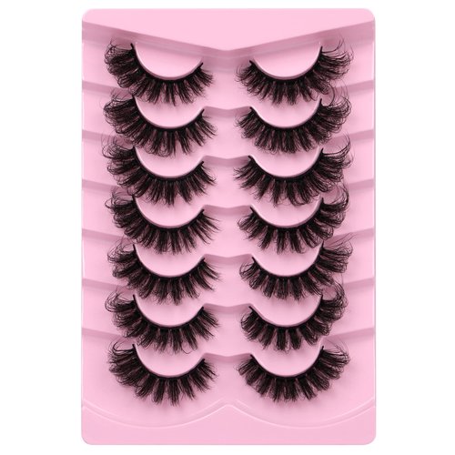 JIMIRE D Curl Faux Mink Lashes Fluffy Cat Eye 20MM Long Dramatic Mink Lashes Bulk Wispy Full Volume False Eyelashes 7 Pairs Pack