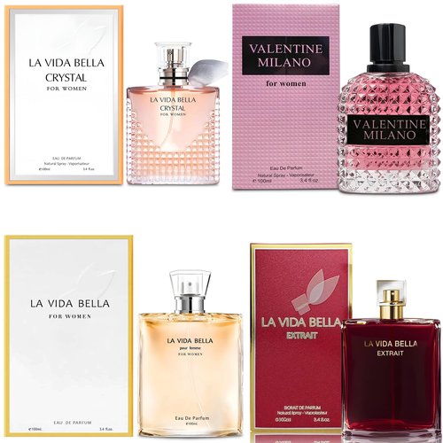 A CENTER 4PCS Perfume Set for Women - Floral Fragrance Gift Set with Vanilla,Sweet Fruity Eau De Parfume| 3.4 Fl Oz Each(La Vida Bella,La Vida Bella Crystal,La Vida Bella Ext,Valentine Milano)