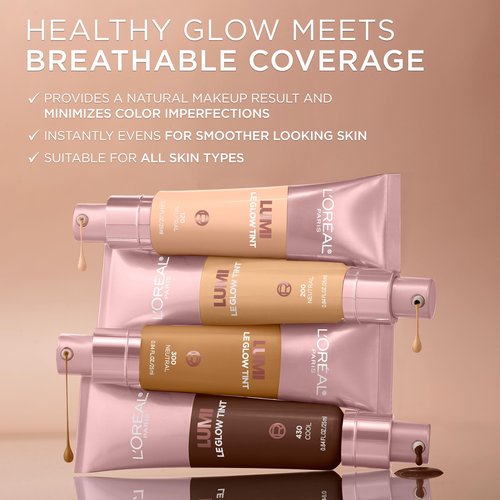 L’Oréal Paris Lumi Le Glow Skin Tint, Lightweight Water-Based Tinted Serum with Foundation-Like Coverage, Glow Illuminator, Warm 130, 0.85 Fl Oz