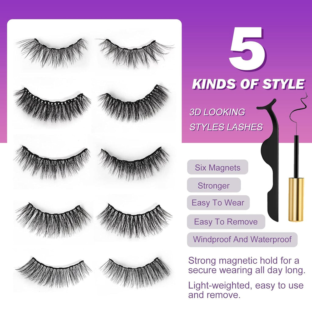 Royaomis 10 Pairs Cat-Eye Magnetic Lashes With Eyeliner Natural Looking, 3D Magnetic Eyelashes Natural Look With Eyeliner, Fake Eyelashes Magnetic, Eye Lashes Pack Natural Magnetic Eyelashes