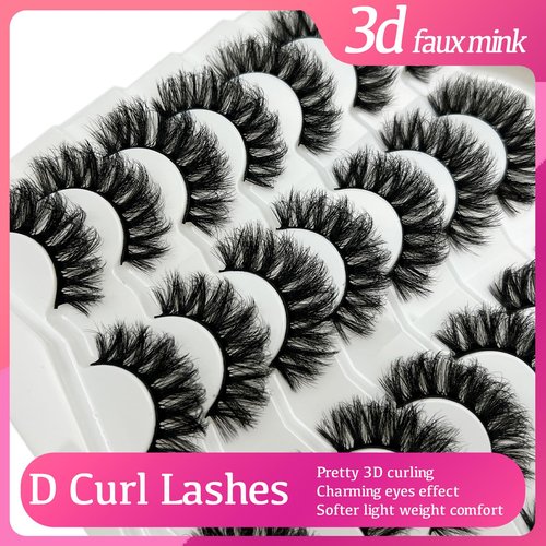 etokdos Fluffy Lashes D Curl Dramatic Strip Lashes Mink 20mm Long Big Eyelashes Pack 3D Volume Faux Mink Fake Lashes Pack