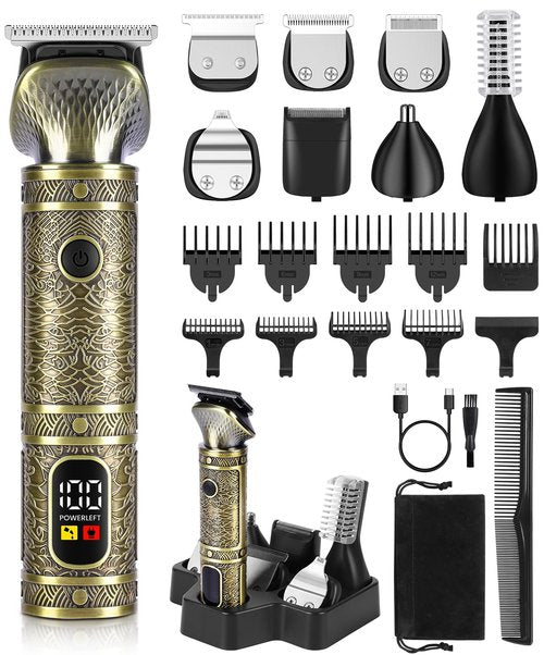 Brightup Beard Trimmer for Men, Electric Razor Shavers for Men, Professional Zero Gapped T-Blade Trimmer, Cordless Hair Clipper, 7 in 1 Grooming Kit for Face Mustache Body Nose Trimmer, Gift for Men