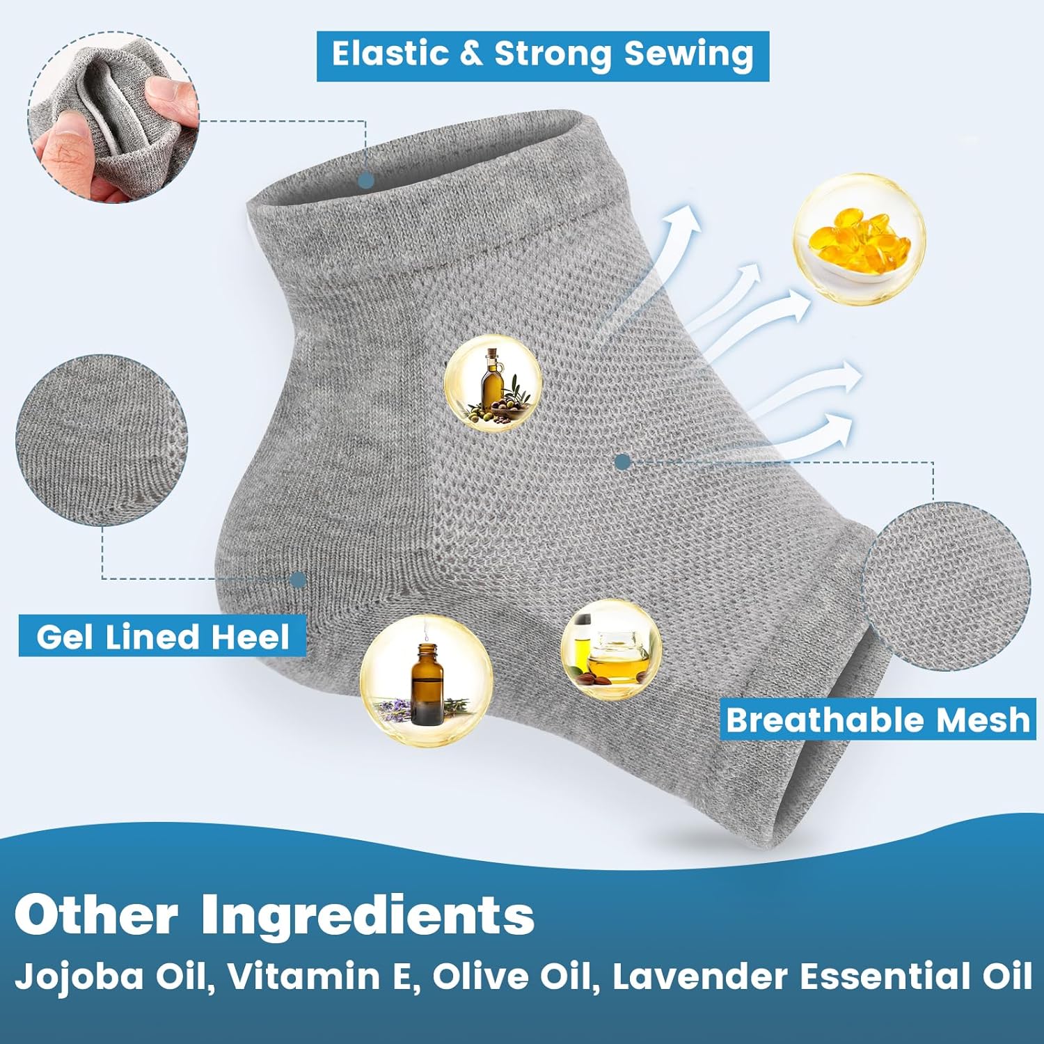 Moisturizing Heel Socks - 6 Pairs for Dry Cracked Feet, Toeless Gel Socks for Hydration and Repair