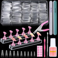 600PCS Clear Coffin Nail Tips Set with Glue, Display Stand & Nail Tools - Qinzave Acrylic Full Cover