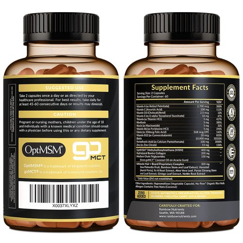 Hair + Beard Growth Vitamins for Men | Biotin 10,000mcg, Collagen, Patented OptiMSM®, goMCT®, Saw Palmetto | 60 Day Supply | Naturally Regrow Stronger, Thicker, Healthier Hair & Stops Hair Los