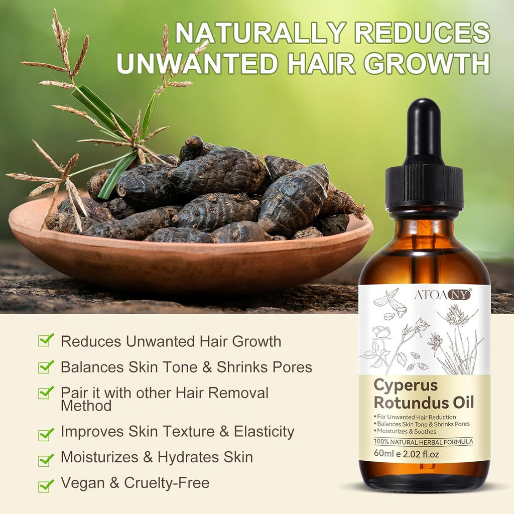 Cyperus Rotundus Oil, Natural Cyperus Rotundus Oil for Unwanted Hair Removal, Reducing Body Hair Growth,Balances Skin Tone, Moisturizes & Soothes, Suitable for All Skin Types (2.02 fl.oz)