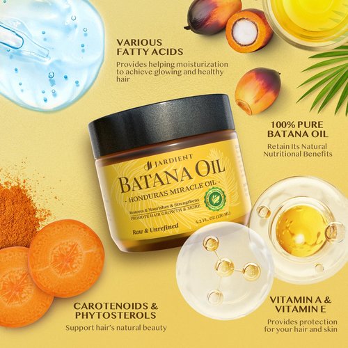 Jardient Raw Batana Oil for Hair Growth: Dr Sebi Organic Batana Oil from Honduras - 100% Pure & Natural - Promotes Thicker & Stronger Hair for Men & Women (4.2 OZ)