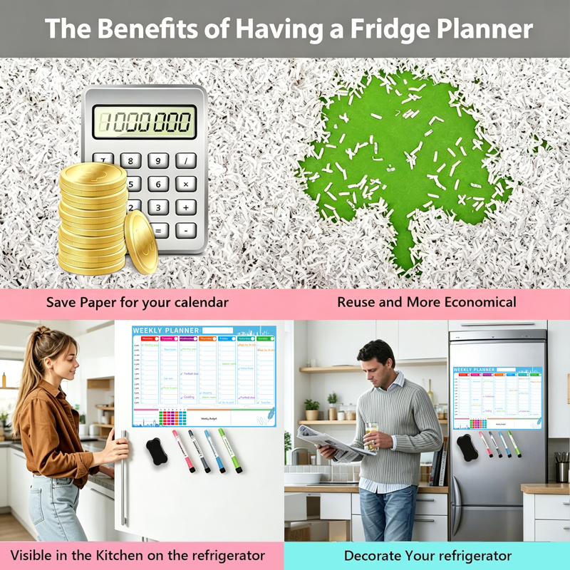 Magnetic Weekly Refrigerator Calendar Whiteboard with Markers & Eraser