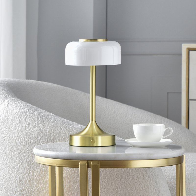 Rechargeable Milk Glass Table Lamp with Touch Controls - Compact Bedside Light