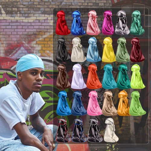 ForceWave Silky Durag for Men Wave Cap Satin Dorag for Men Women 360 Wave (SBlue)