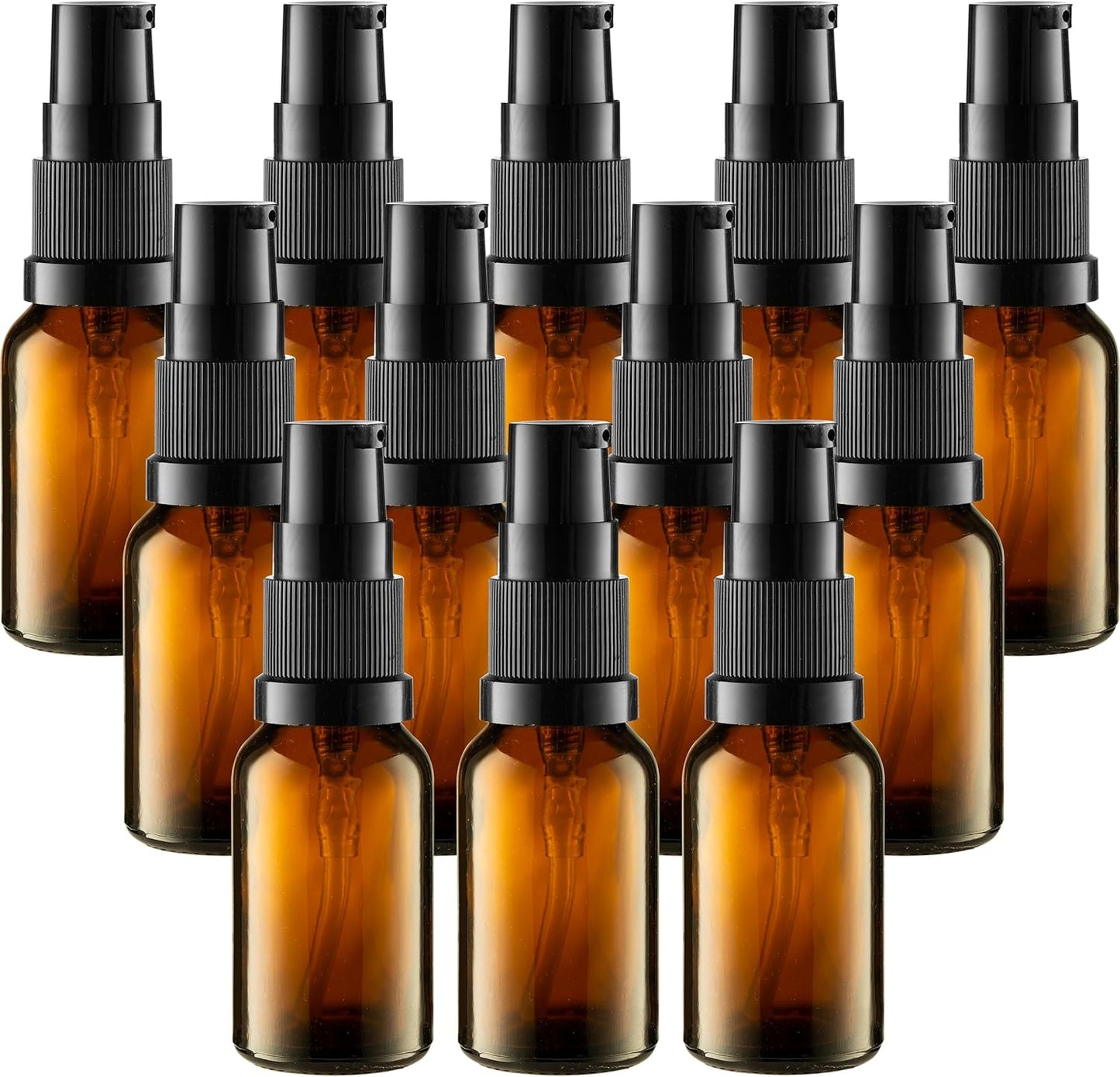 30ml Amber Glass Pump Bottles - 3 Pack Refillable Containers for Lotion & Essential Oils