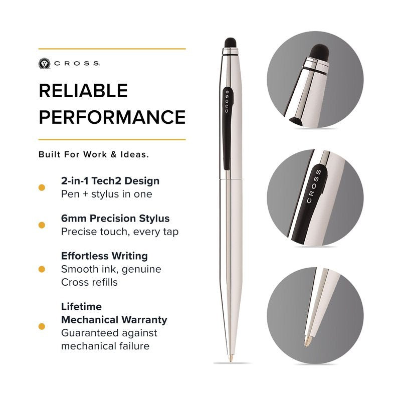 Dual-Function Ballpoint Pen with Stylus - Chrome & Black, Satin Black, Blue, Macchiato