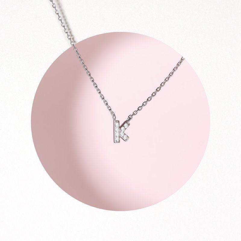 Women's Initial Letter CZ Necklace in Sterling Silver - 18 Inch