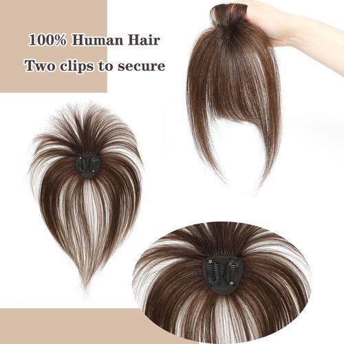 VASILIA Bangs Hair Clip, Clip in Bangs Hair Toppers for Women 100% Real Human Hair, Clip on Bangs 360° 3D Cover Wispy Fake Clip in Hair Extensions for Women Daily (Medium Brown)