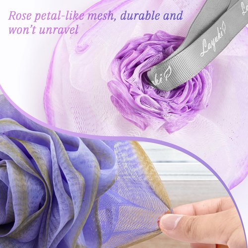 LAYUKI Bath Shower Sponge, Bath Loofah Sponge, Body Wash Sponge, Rose-Shaped Loofah Sponge, Exfoliating Bath Sponge, Body Scrubber (Set of 4 Pieces)