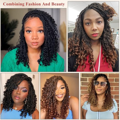 Boho Box Braids Crochet Hair 8 Packs Boho Crochet Braids Pre Looped 1B/33/30 Goddess Box Braids Crochet Hair for Black Women 14 Inch Boho Braids Crochet Hair Extension