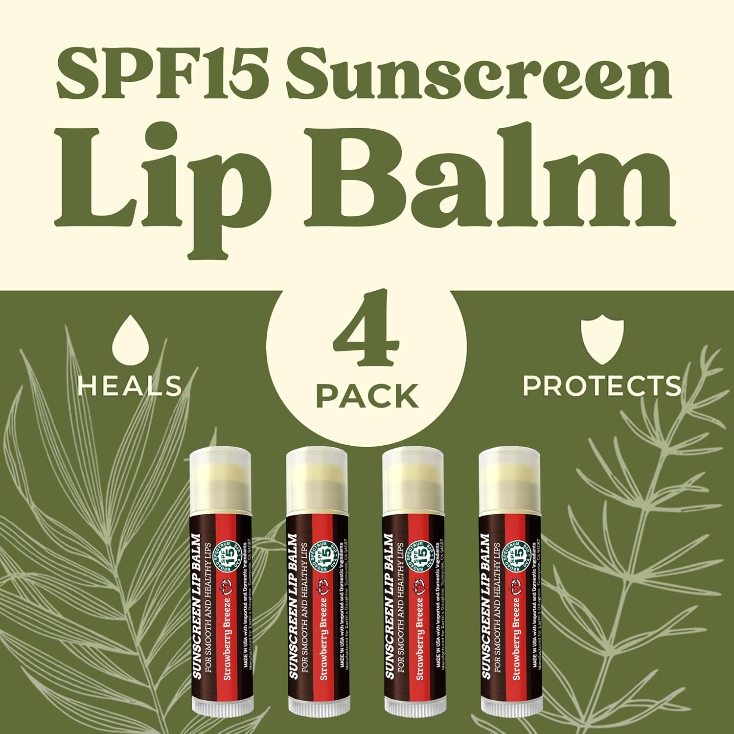 Earth's Daughter USDA Organic Lip Balm 6-Pack - Fruit Flavors, Beeswax, Coconut Oil, Vitamin E - Best Lip Repair Chapstick for Dry Cracked Lips - Moisturizing Lip Care