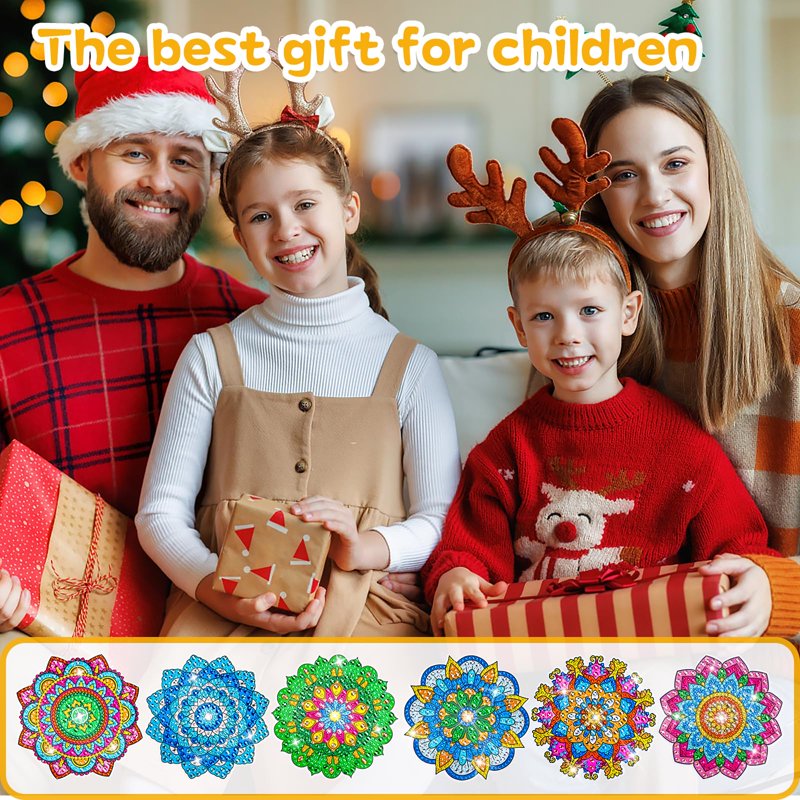 Diamond Painting Kit for Kids - 6 Mandala Suncatchers with 3D Mosaic Art