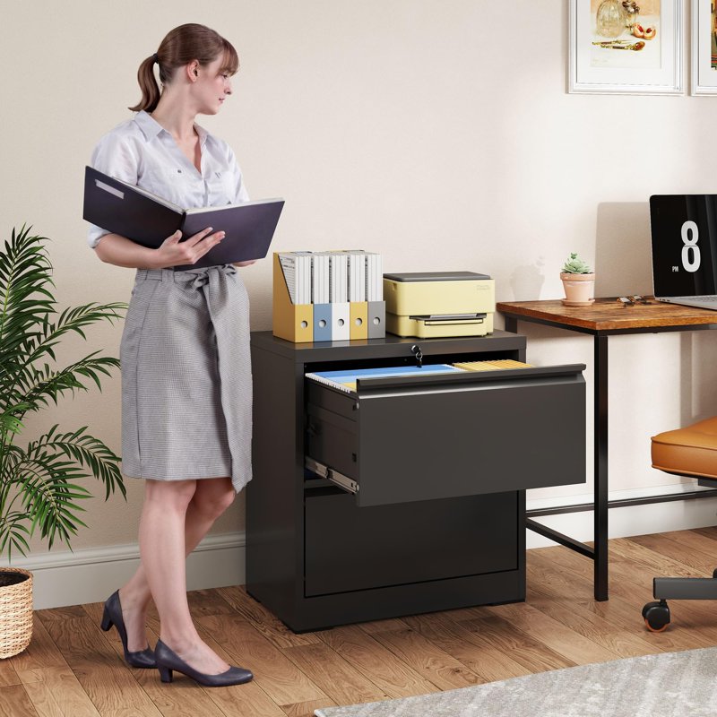 2-Drawer Lateral File Cabinet with Lock - Metal Office Storage for Letter & Legal Files