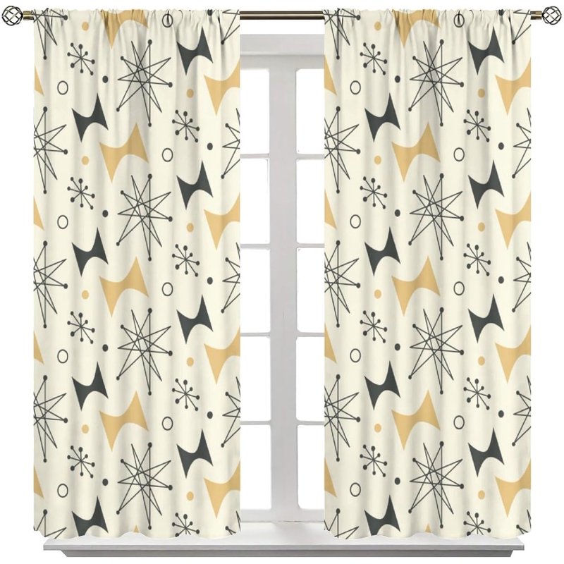 Vintage Style Atomic Pattern Curtains - Insulated Window Drapes for Bedroom & Living Room