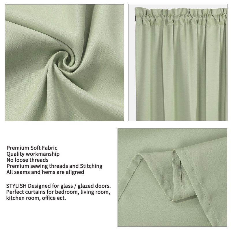Solid Window Curtain Panel Light Green 25x40 Inches - Blackout Privacy Drapes