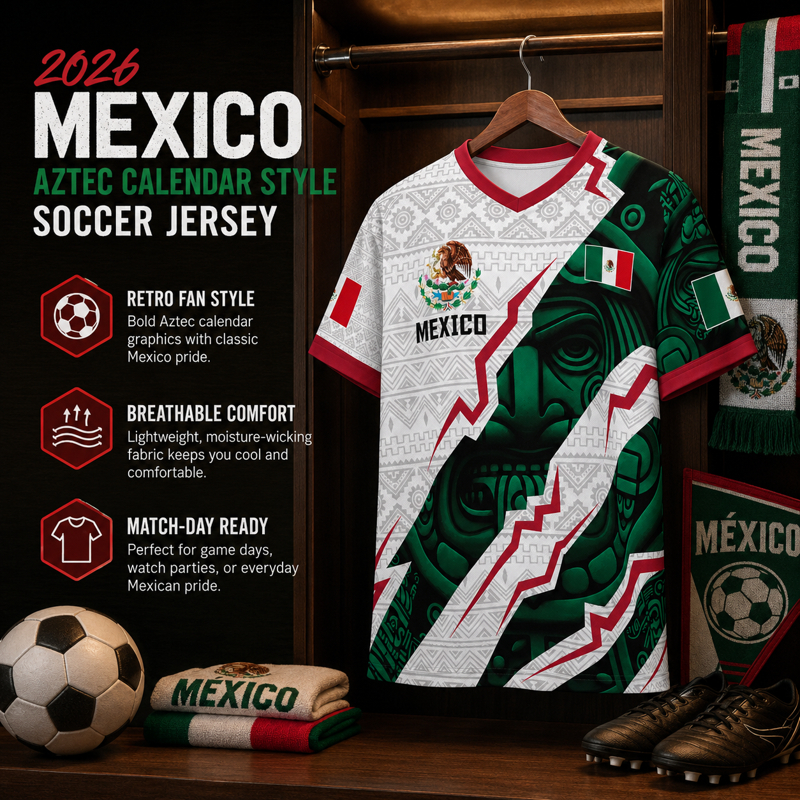 Mexico Aztec Warrior Soccer Jersey for Men, V-Neck, Short Sleeve—Variation D, 2XL
