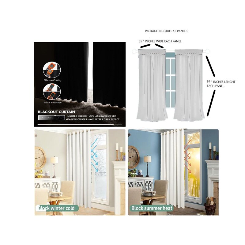 Blackout Window Curtain Panels 2 Pack 84 Inch Thermal Insulated Heavy Thick Grommet Top