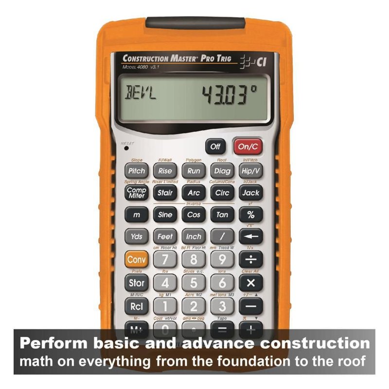Construction Math Calculator with Trigonometric Functions for Building and Framing